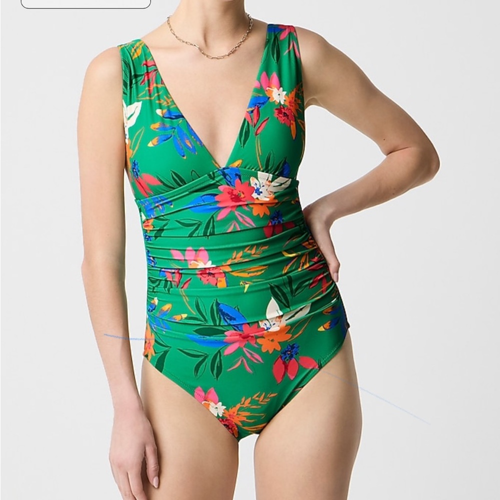 J Crew Factory Floral Green One-Piece Swimsuit